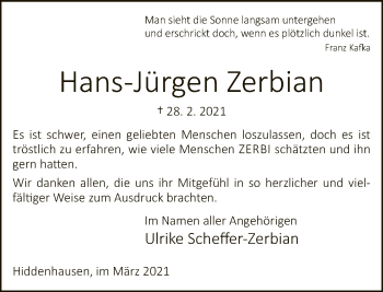 Traueranzeige von Hans-Jürgen Zerbian von Neue Westfälische