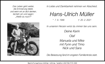 Traueranzeige von Hans-Ulrich Müller von Neue Westfälische