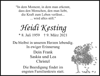 Traueranzeige von Heidi Kesting von Neue Westfälische