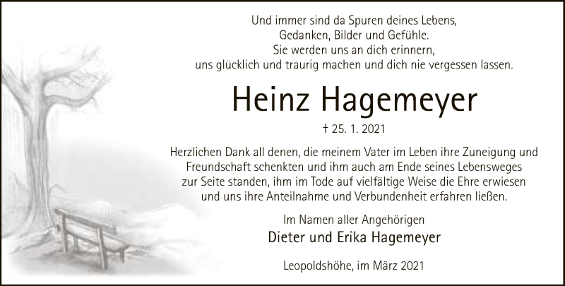  Traueranzeige für Heinz Hagemeyer vom 13.03.2021 aus Neue Westfälische