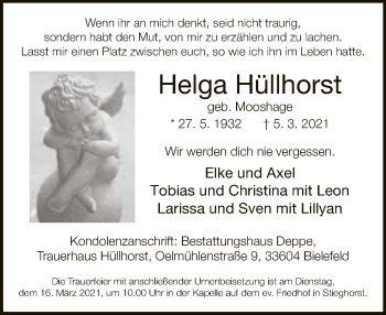 Traueranzeige von Helga Hüllhorst von Neue Westfälische