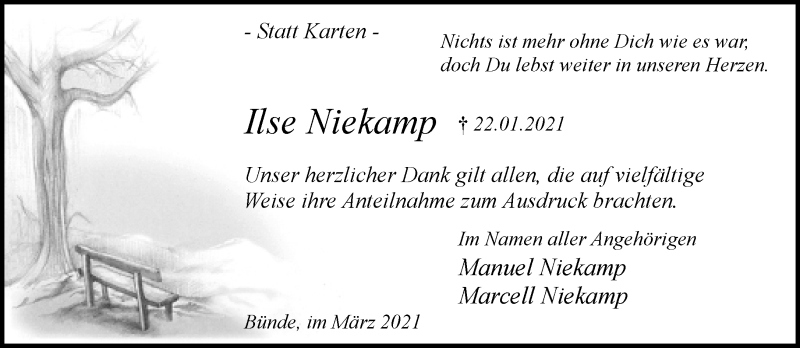  Traueranzeige für Ilse Niekamp vom 06.03.2021 aus Neue Westfälische