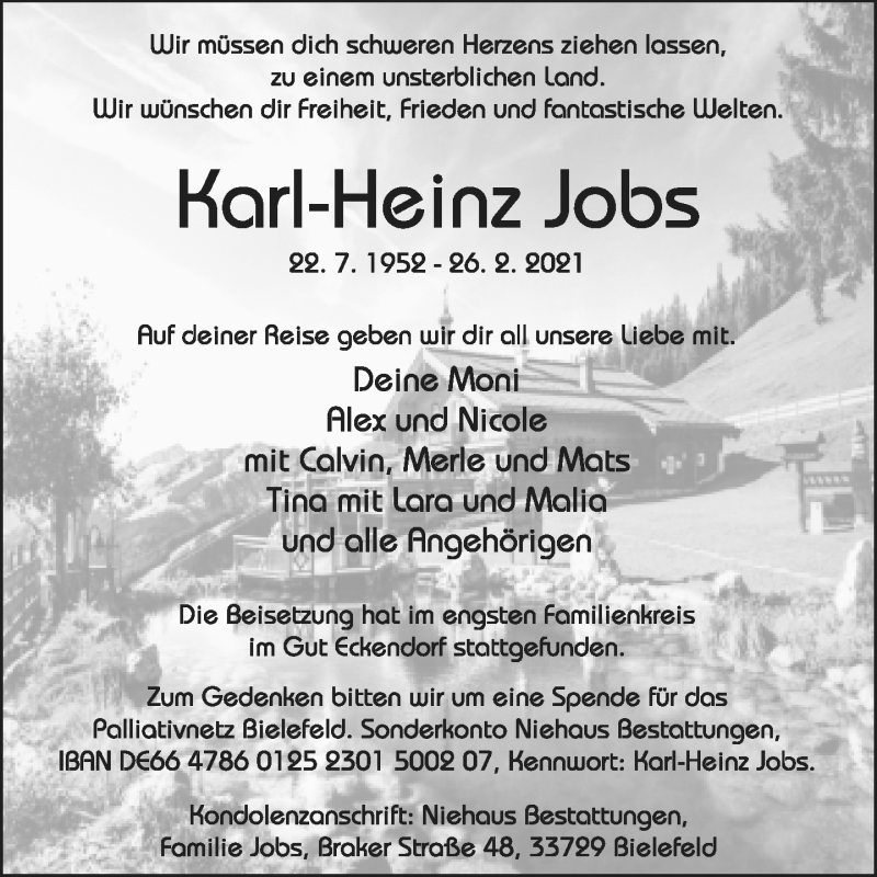  Traueranzeige für Karl-Heinz Jobs vom 13.03.2021 aus Neue Westfälische