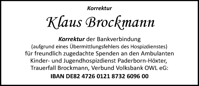  Traueranzeige für Klaus Brockmann vom 02.03.2021 aus Neue Westfälische