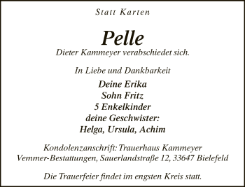Traueranzeige von Pelle  von Neue Westfälische
