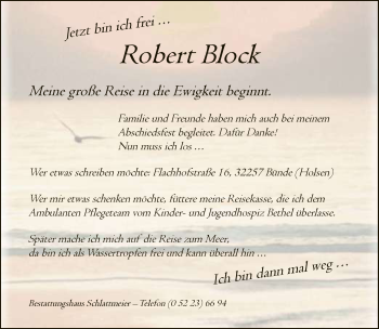 Traueranzeige von Robert Block von Neue Westfälische
