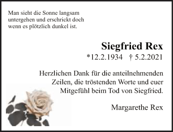 Traueranzeige von Siegfried Rex von Neue Westfälische