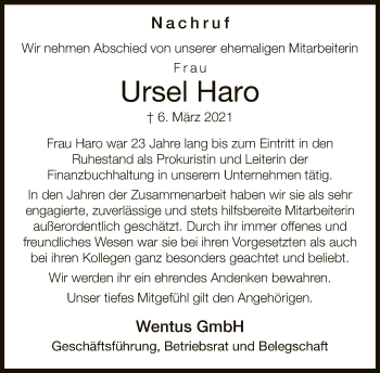 Traueranzeige von Ursel Haro von Neue Westfälische