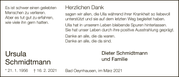 Traueranzeige von Ursula Schmidtmann von Neue Westfälische