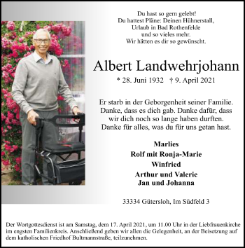 Traueranzeige von Albert Landwehrjohann von Neue Westfälische