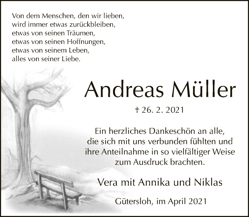  Traueranzeige für Andreas Müller vom 24.04.2021 aus Neue Westfälische