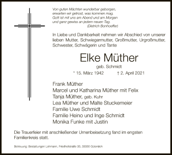 Traueranzeige von Elke Müther von Neue Westfälische
