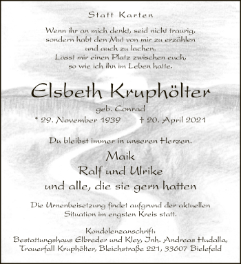 Traueranzeige von Elsbeth Kruphölter von Neue Westfälische
