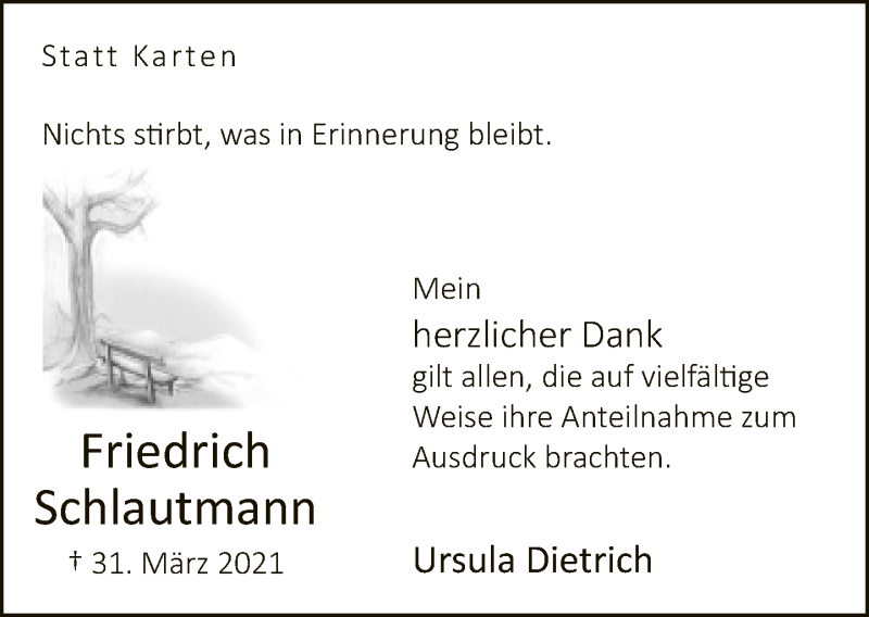  Traueranzeige für Friedrich Schlautmann vom 30.04.2021 aus Neue Westfälische