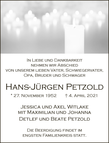 Traueranzeige von Hans-Jürgen Petzold von Neue Westfälische