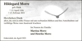 Traueranzeige von Hildegard Morre von Neue Westfälische