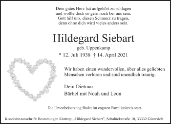 Traueranzeige von Hildegard Siebart von Neue Westfälische