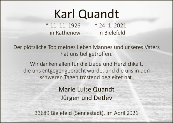 Traueranzeige von Karl Quandt von Neue Westfälische