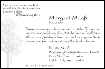 Traueranzeige von Margret Maaß von Neue Westfälische