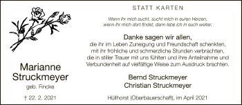 Traueranzeige von Marianne Struckmeyer von Neue Westfälische