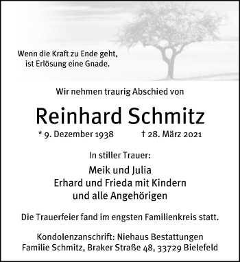 Traueranzeige von Reinhard Schmitz von Neue Westfälische