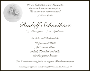 Traueranzeige von Rudolf Schneikart von Neue Westfälische