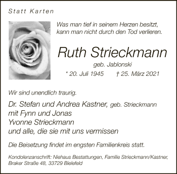 Traueranzeige von Ruth Strieckmann von Neue Westfälische