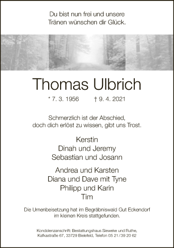 Traueranzeige von Thomas Ulbrich von Neue Westfälische
