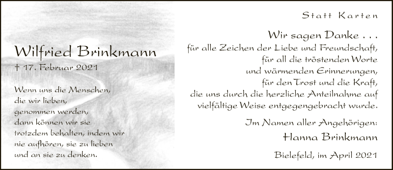  Traueranzeige für Wilfried Brinkmann vom 02.04.2021 aus Neue Westfälische
