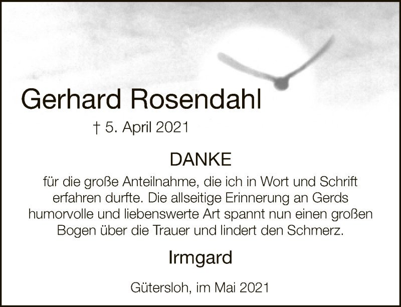  Traueranzeige für Gerhard Rosendahl vom 08.05.2021 aus Neue Westfälische