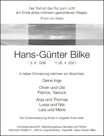 Traueranzeige von Hans-Günter Bilke von Neue Westfälische