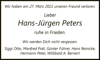 Traueranzeige von Hans-Jürgen Peters von Neue Westfälische