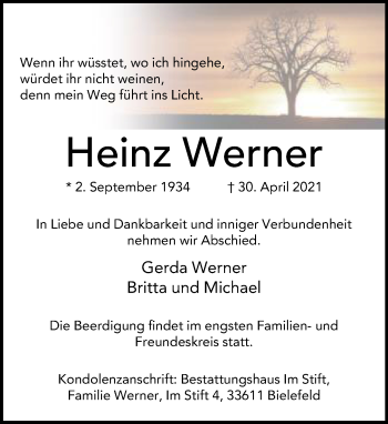Traueranzeige von Heinz Werner von Neue Westfälische