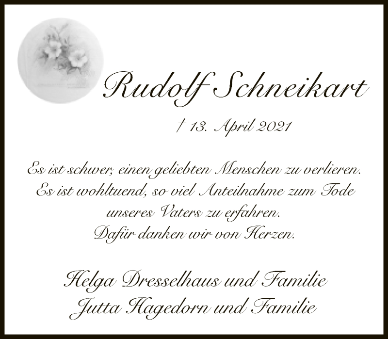  Traueranzeige für Rudolf Schneikart vom 01.05.2021 aus Neue Westfälische