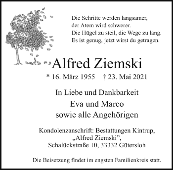 Traueranzeige von Alfred Ziemski von Neue Westfälische