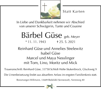 Traueranzeige von Bärbel Güse von Neue Westfälische