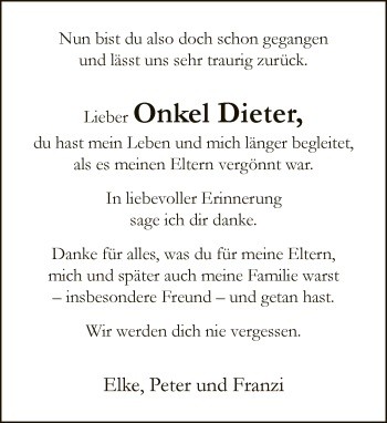 Traueranzeige von Dieter  von Neue Westfälische