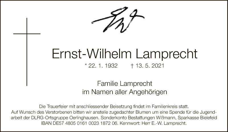  Traueranzeige für Ernst-Wilhelm Lamprecht vom 15.05.2021 aus Neue Westfälische