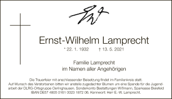 Traueranzeige von Ernst-Wilhelm Lamprecht von Neue Westfälische