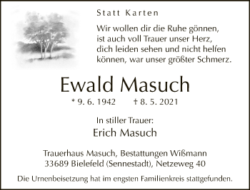 Traueranzeige von Ewald Masuch von Neue Westfälische