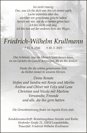 Traueranzeige von Friedrich-Wilhelm Krullmann von Neue Westfälische