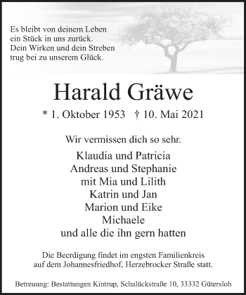 Traueranzeige von Harald Gräwe von Neue Westfälische