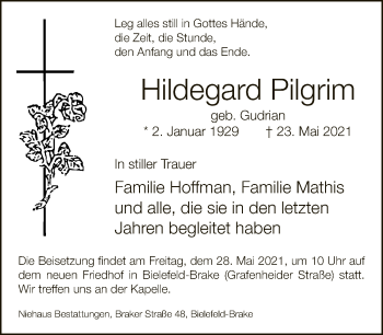Traueranzeige von Hildegard Pilgrim von Neue Westfälische