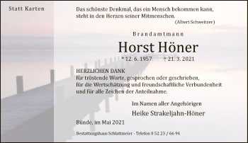 Traueranzeige von Horst Höner von Neue Westfälische