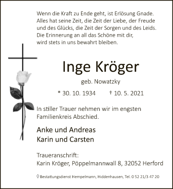 Traueranzeige von Inge Kröger von Neue Westfälische