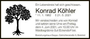 Traueranzeige von Konrad Köhler von Neue Westfälische