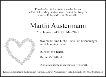 Traueranzeige von Martin Austermann von Neue Westfälische