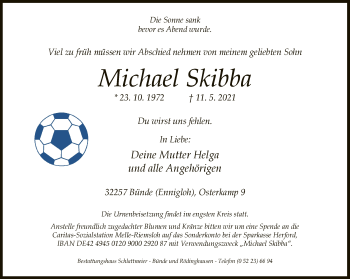 Traueranzeige von Michael Skibba von Neue Westfälische