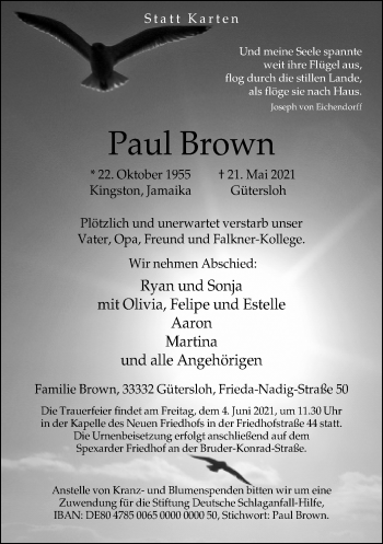 Traueranzeige von Paul Brown von Neue Westfälische
