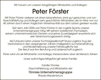 Traueranzeige von Peter Förster von Neue Westfälische